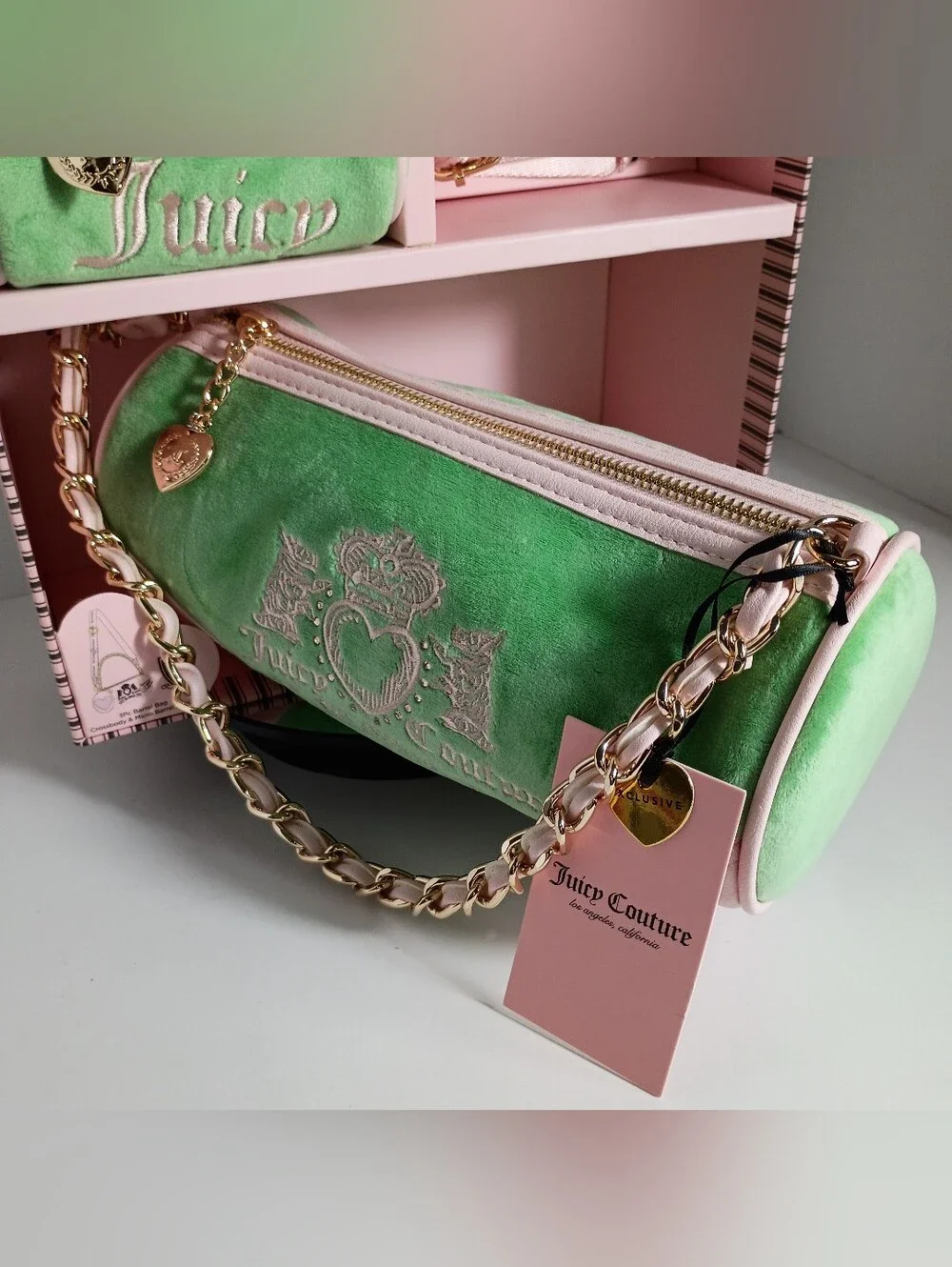 Juicy Couture Exclusive Heritage Green Velvet Chain-Handle Shoulder Bag Set